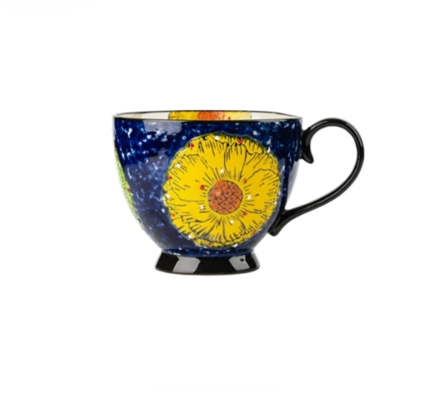 Große Keramiktasse mit Blumenmotiv für Kaffee und Tee