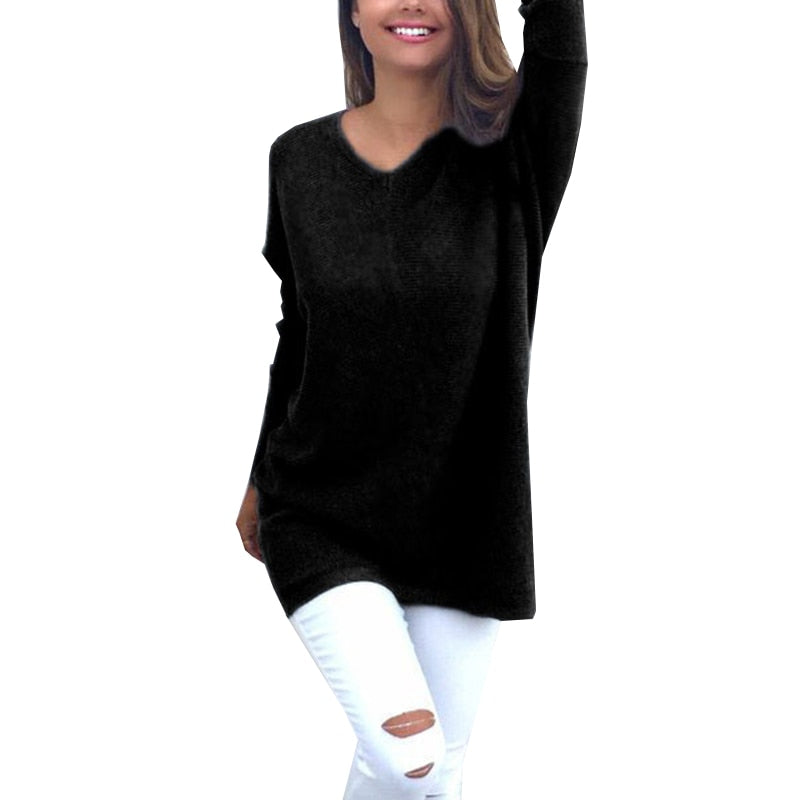 Zwergini-Mode - Sweater |Eleganter langer Pullover mit V-Ausschnitt für Damen