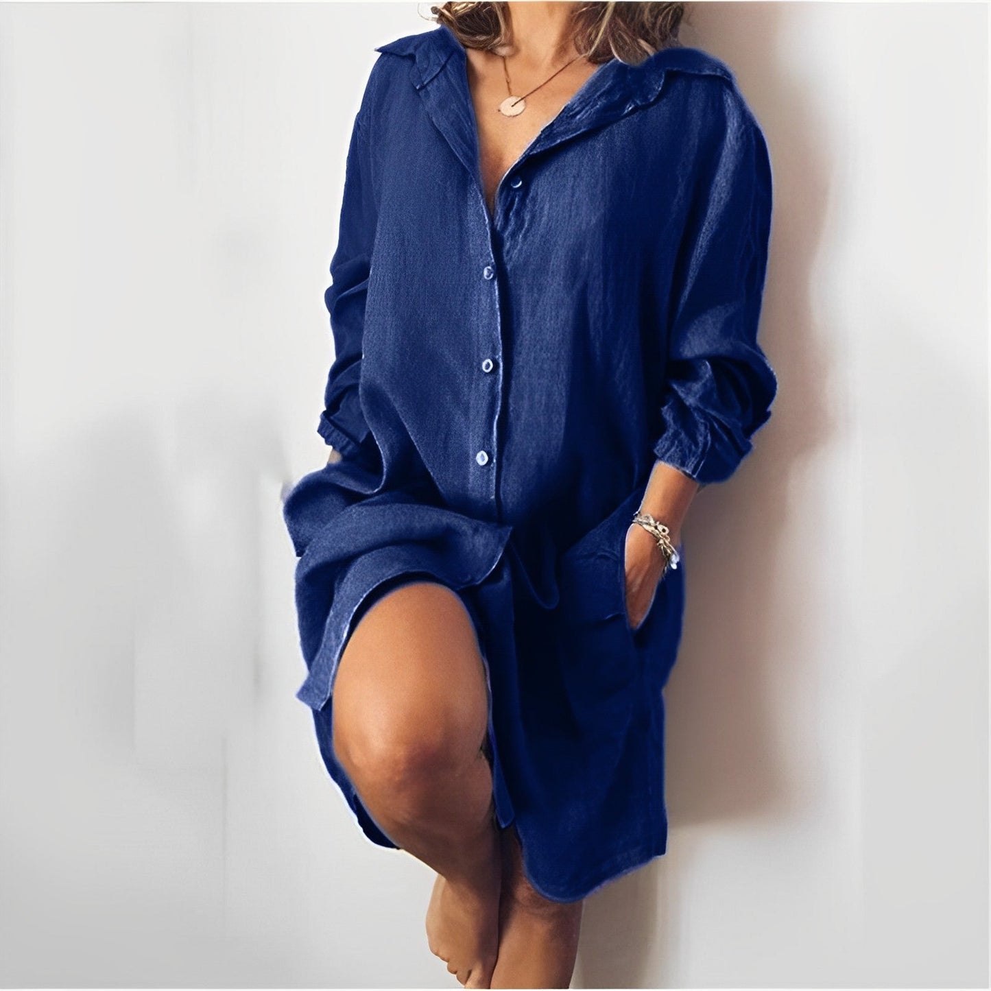 Langärmeliges Baumwoll-Kleid