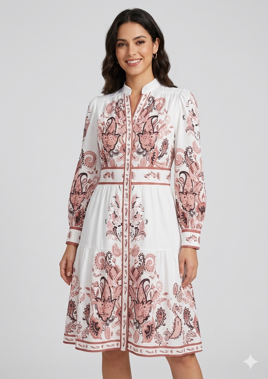 Zwergini-Mode - Urlaub Maxikleid Mit V-Ausschnitt und Langen Ärmeln in Blumenmuster