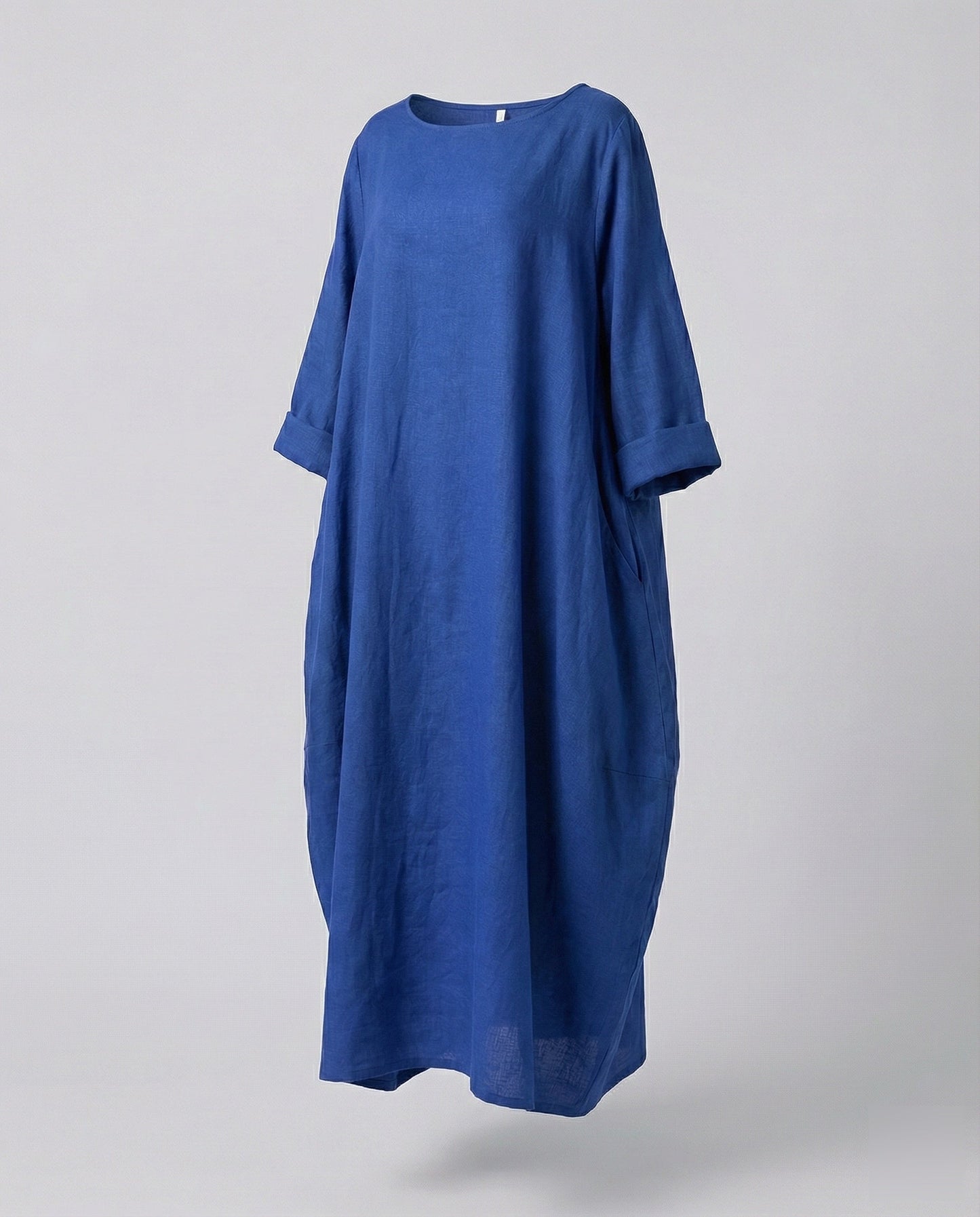Damen bodenlanges Leinenkleid mit Ballonsaum