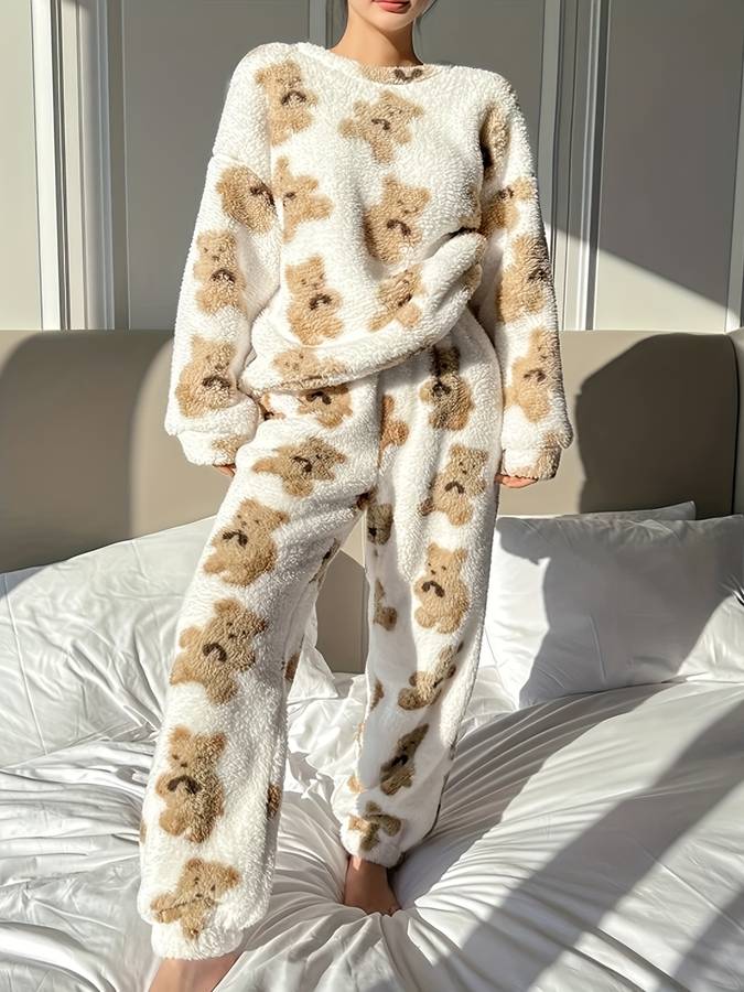 Zwergini-Mode - Bequemes weißes Bärenmotiv Loungewear-Set für Damen
