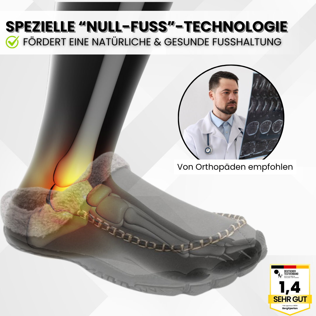 OrthoBare - ergonomische und schmerzlindernde Barfuß - Hausschuhe