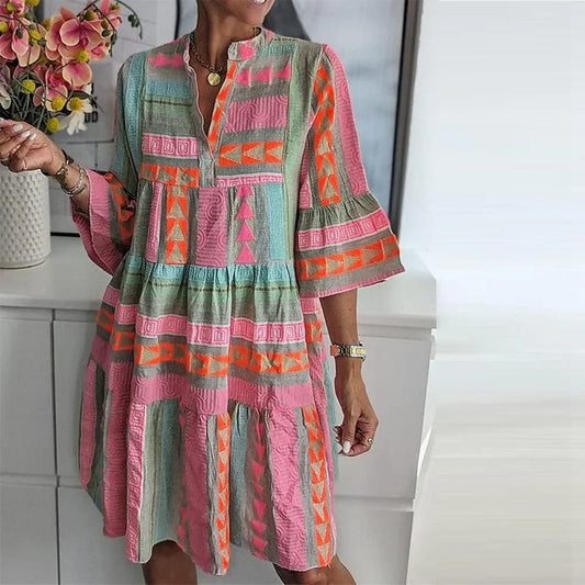 Zwergini-Mode – frisch bedrucktes minikleid mit 3/4 armeln