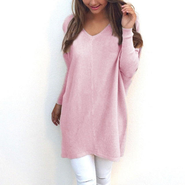 Zwergini-Mode - Sweater |Eleganter langer Pullover mit V-Ausschnitt für Damen