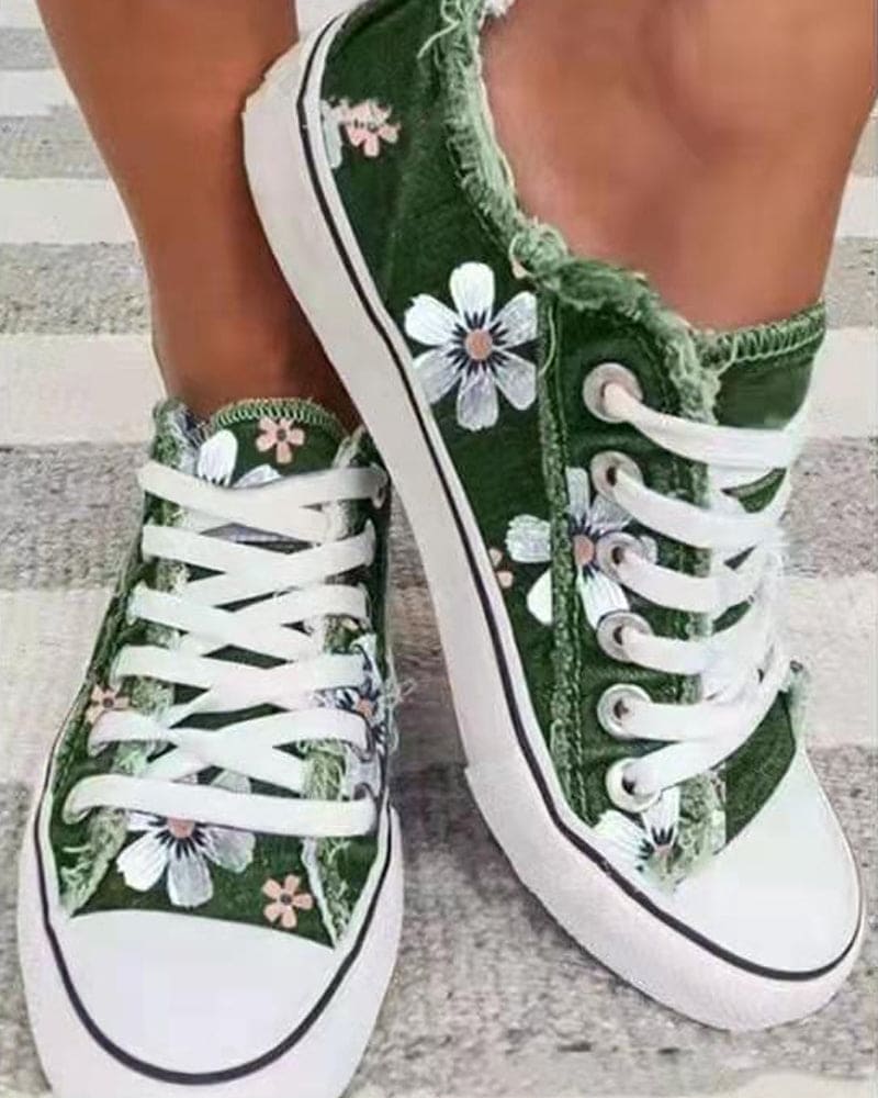 Zwergini-Mode - Blumige Denim Sneaker