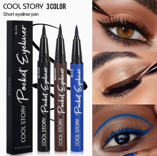 Flüssiger Eyeliner, schnelltrocknend und wasserfest, Schwarz, Blau oder Braun
