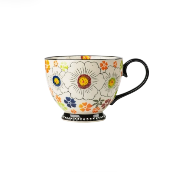 Große Keramiktasse mit Blumenmotiv für Kaffee und Tee