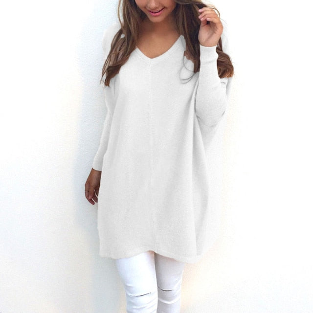 Zwergini-Mode - Sweater |Eleganter langer Pullover mit V-Ausschnitt für Damen