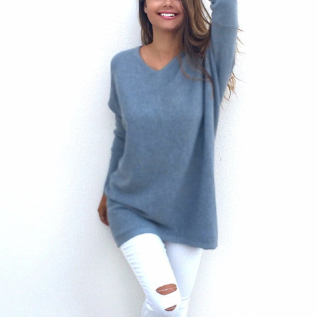 Zwergini-Mode - Sweater |Eleganter langer Pullover mit V-Ausschnitt für Damen