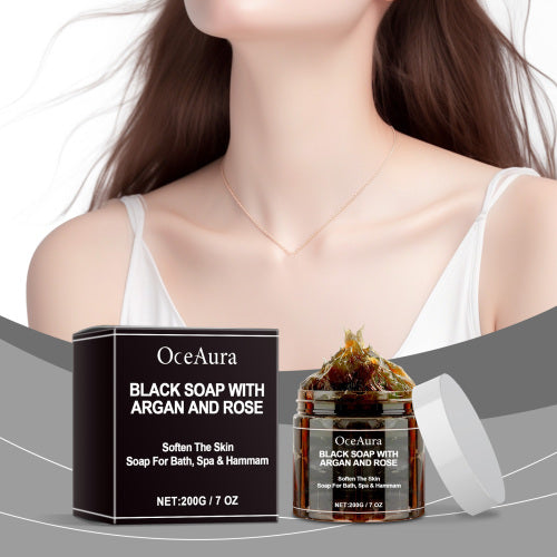 Schwarze Seife mit Argan- und Rosenöl