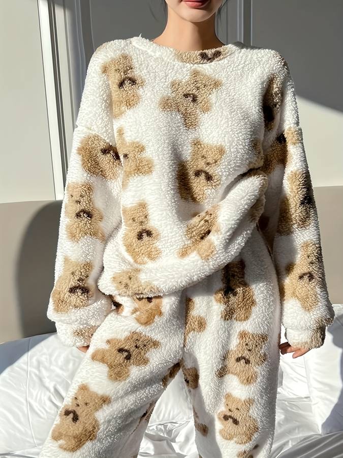 Zwergini-Mode - Bequemes weißes Bärenmotiv Loungewear-Set für Damen