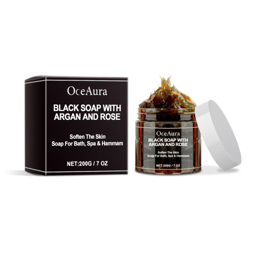 Schwarze Seife mit Argan- und Rosenöl
