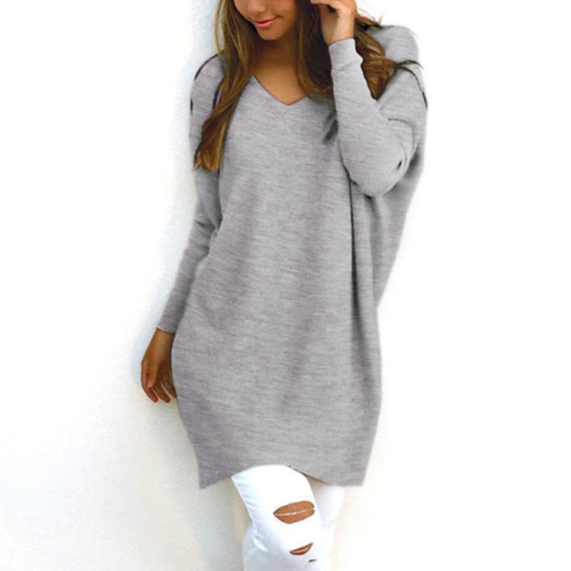 Zwergini-Mode - Sweater |Eleganter langer Pullover mit V-Ausschnitt für Damen