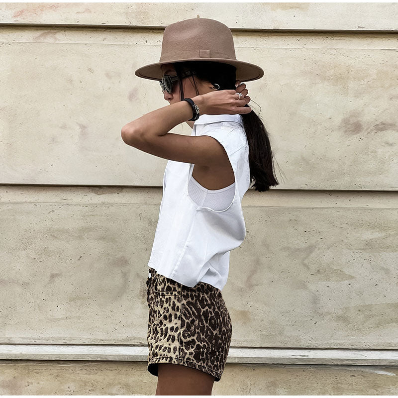 Zwergini-Mode - Denim Leopard Shorts