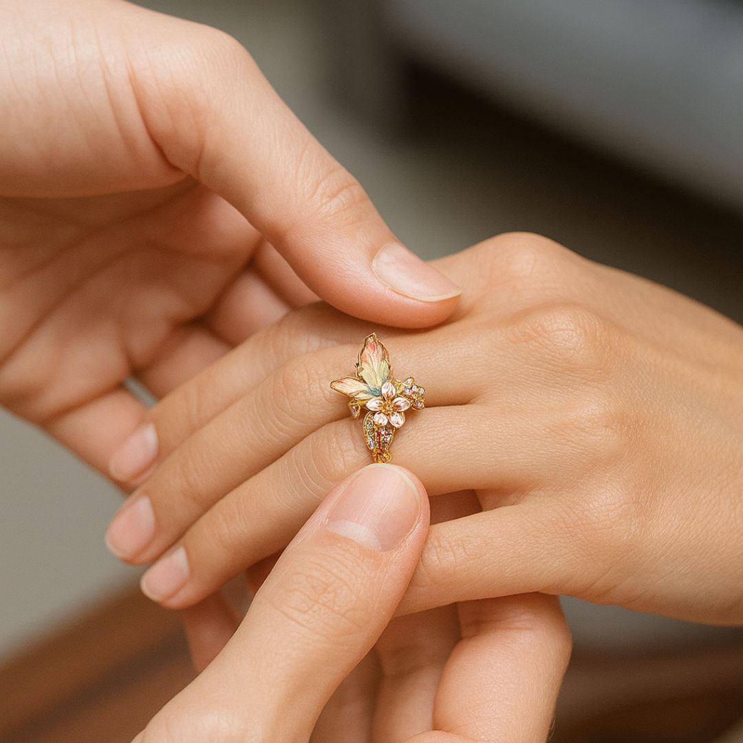 Vintage-Floral-Ring – Goldenes Blütenpoem