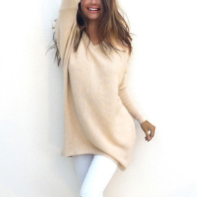 Zwergini-Mode - Sweater |Eleganter langer Pullover mit V-Ausschnitt für Damen