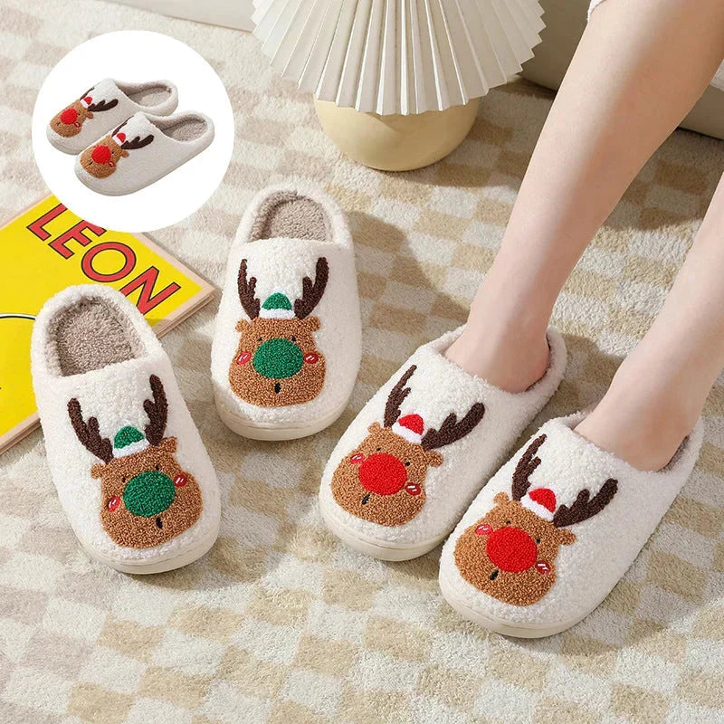 Weihnachten Rentier Hausschuhe - Soft Slip-On Hausschuhe für drinnen