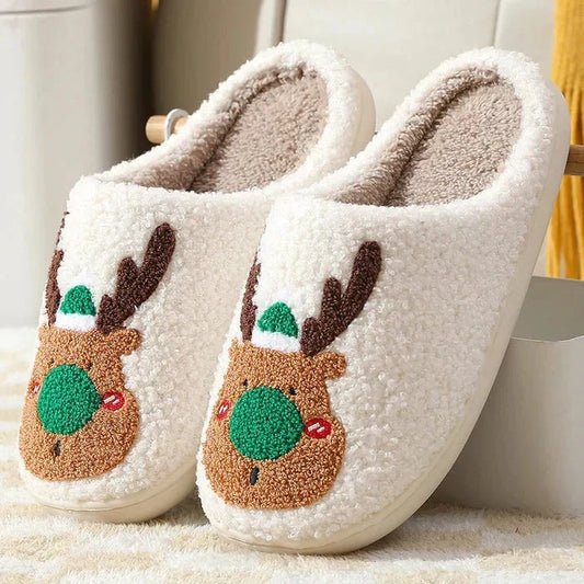 Weihnachten Rentier Hausschuhe - Soft Slip-On Hausschuhe für drinnen
