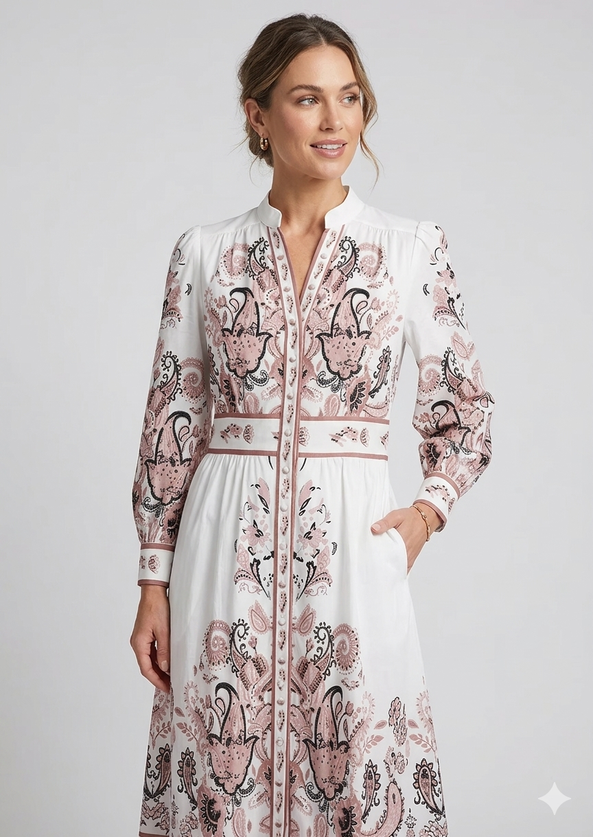 Zwergini-Mode - Urlaub Maxikleid Mit V-Ausschnitt und Langen Ärmeln in Blumenmuster