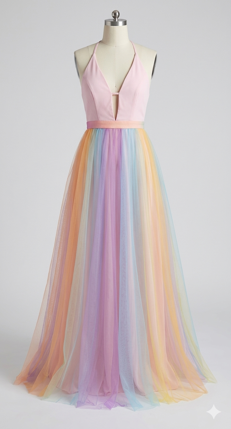 Regenbogen Spaghetti-Träger Damen Kleid | Mehrfarbig