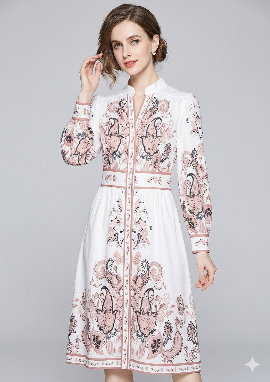 Zwergini-Mode - Urlaub Maxikleid Mit V-Ausschnitt und Langen Ärmeln in Blumenmuster