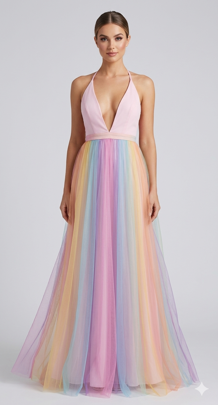 Regenbogen Spaghetti-Träger Damen Kleid | Mehrfarbig