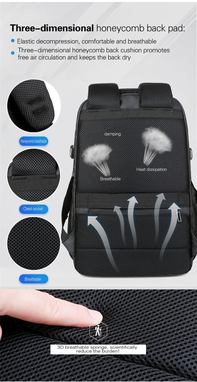 17-Zoll wasserdichter Laptop-Rucksack, groß, USB-Anschluss, Herren