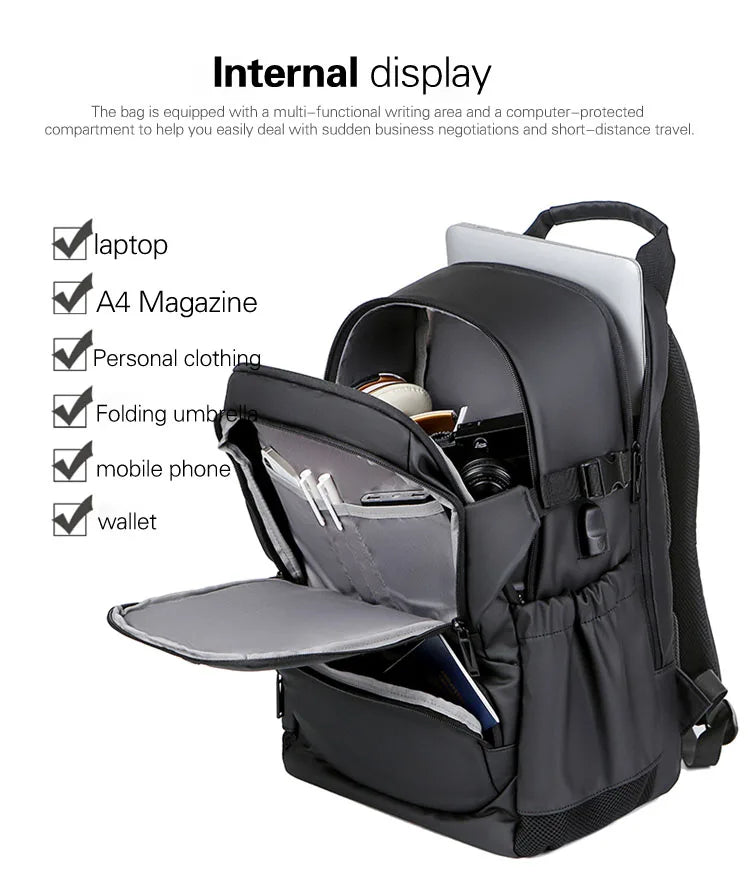 17-Zoll wasserdichter Laptop-Rucksack, groß, USB-Anschluss, Herren