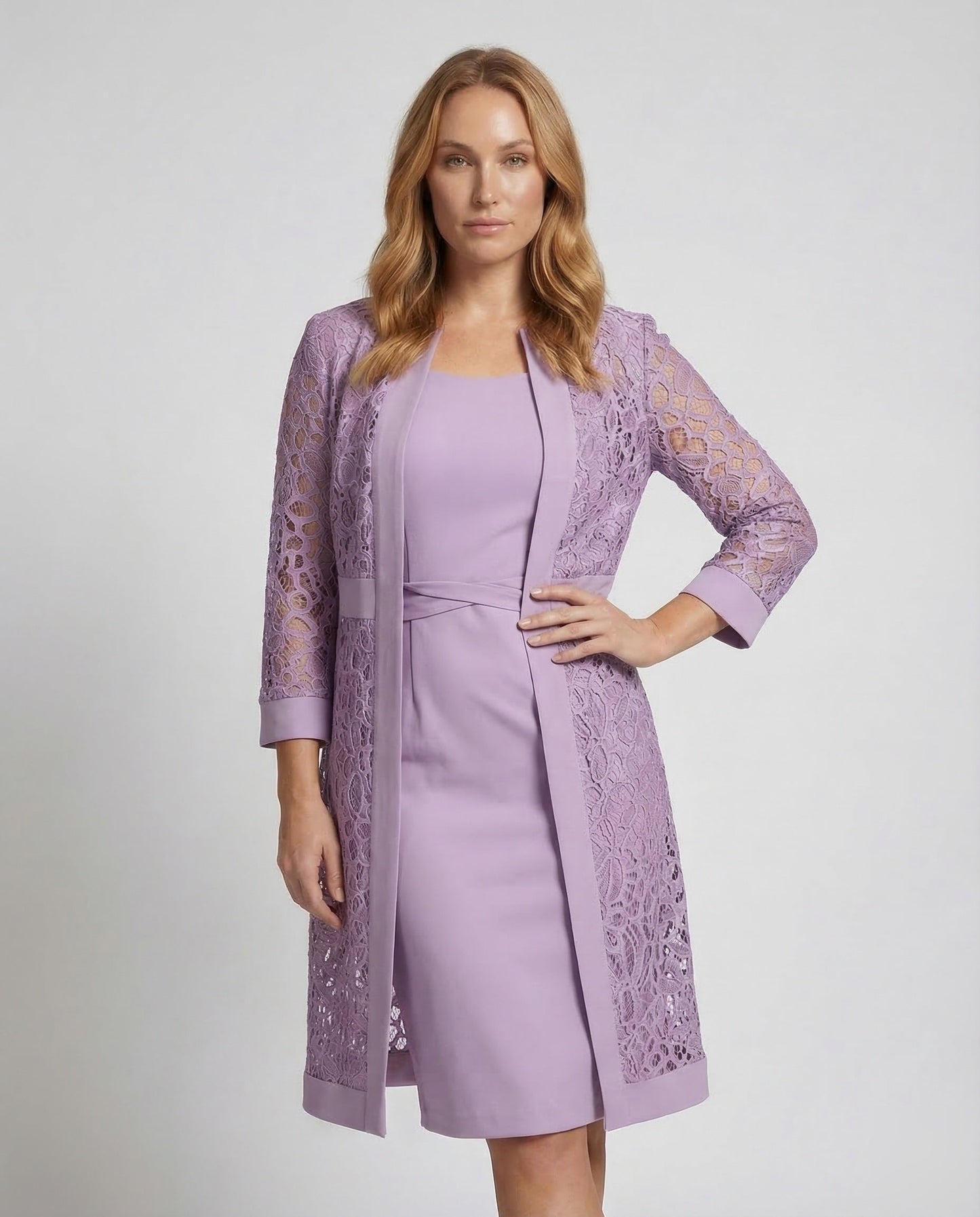 Elegantes Damen Cardigan-Kleid aus Spitze im 2-Teiler | Zwergini-Mode