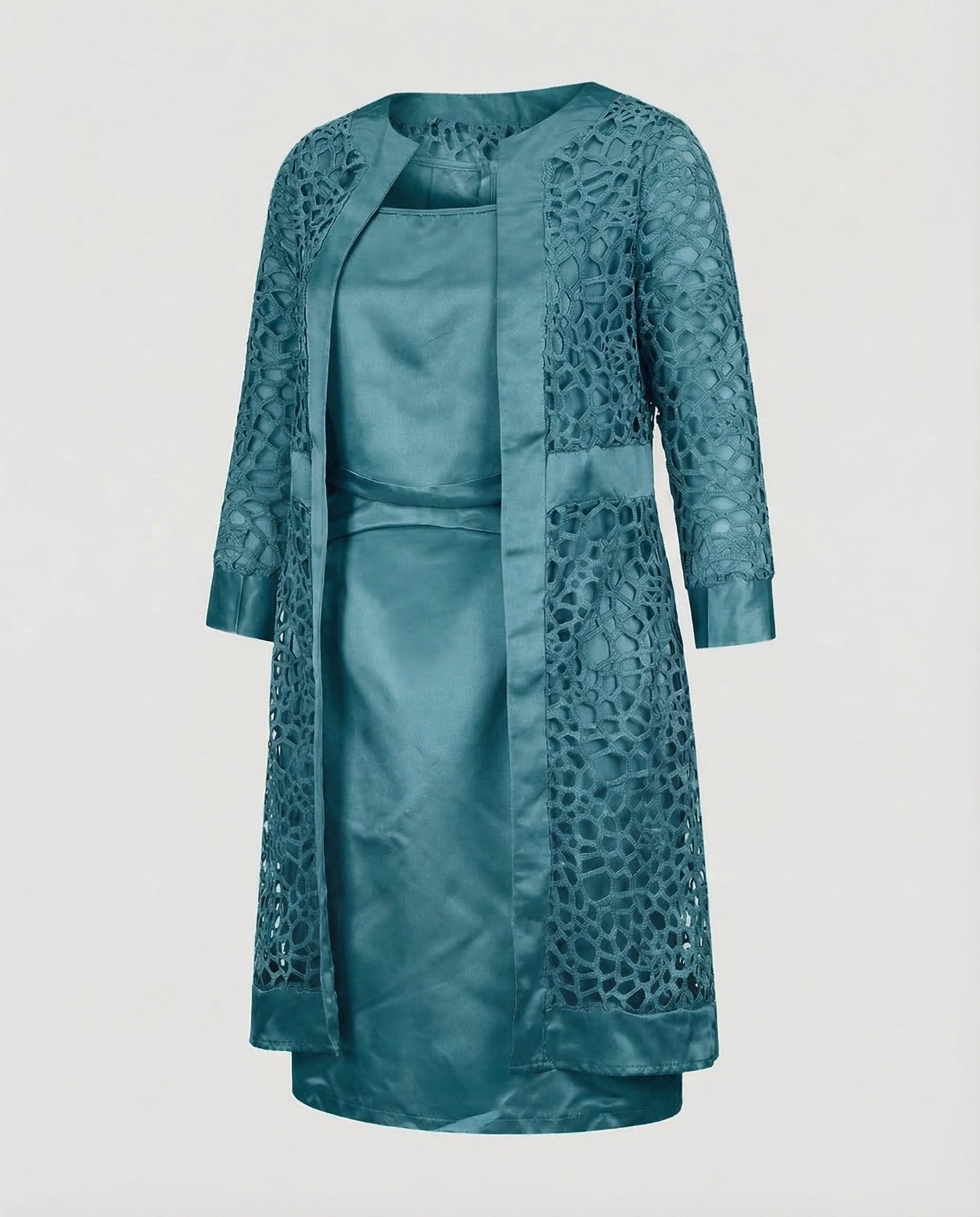 Elegantes Damen Cardigan-Kleid aus Spitze im 2-Teiler | Zwergini-Mode