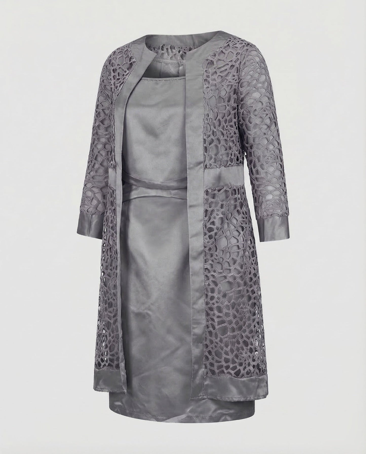 Elegantes Damen Cardigan-Kleid aus Spitze im 2-Teiler | Zwergini-Mode