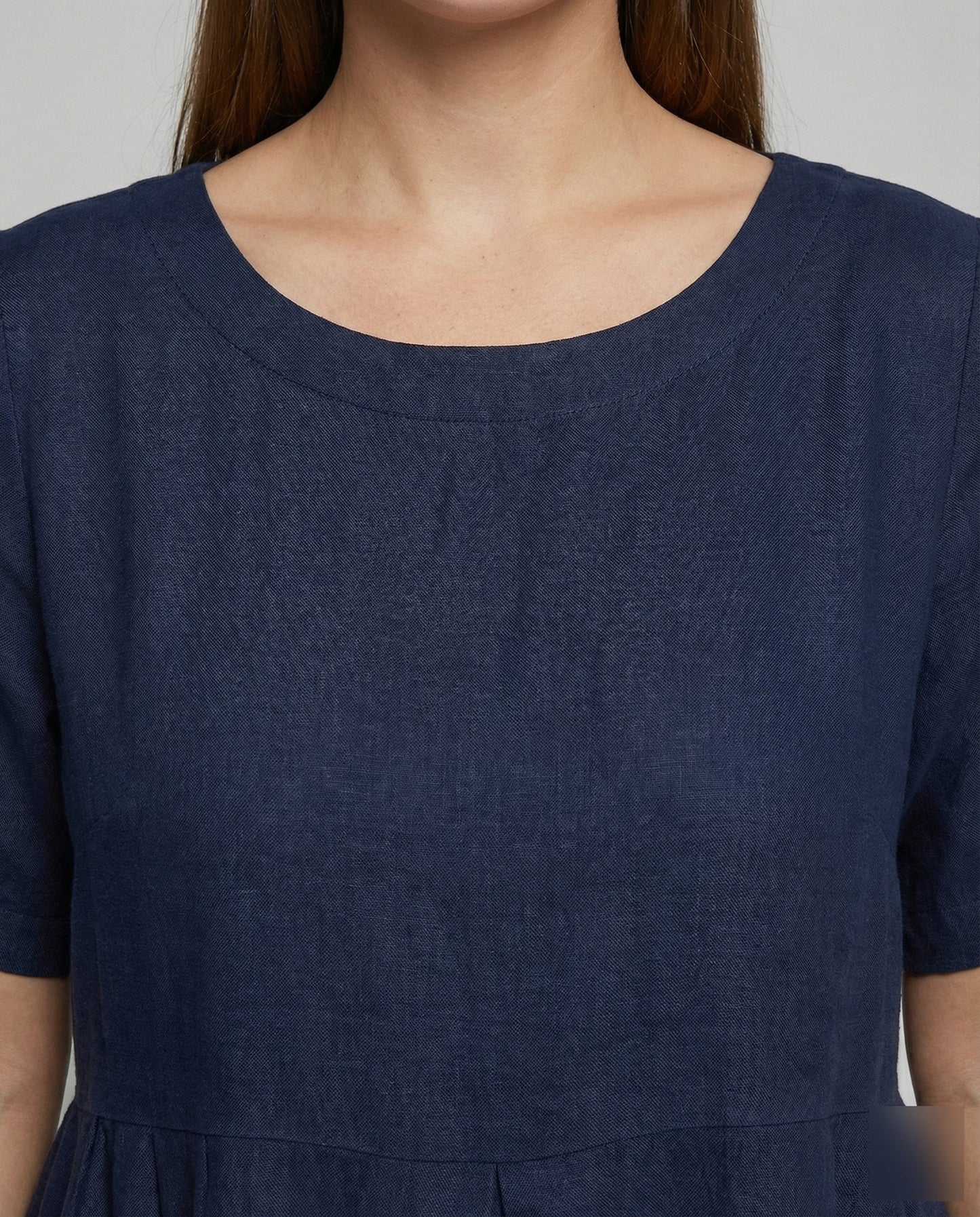 Damen Fließende Vordere-Falte Leinen-Maxikleid