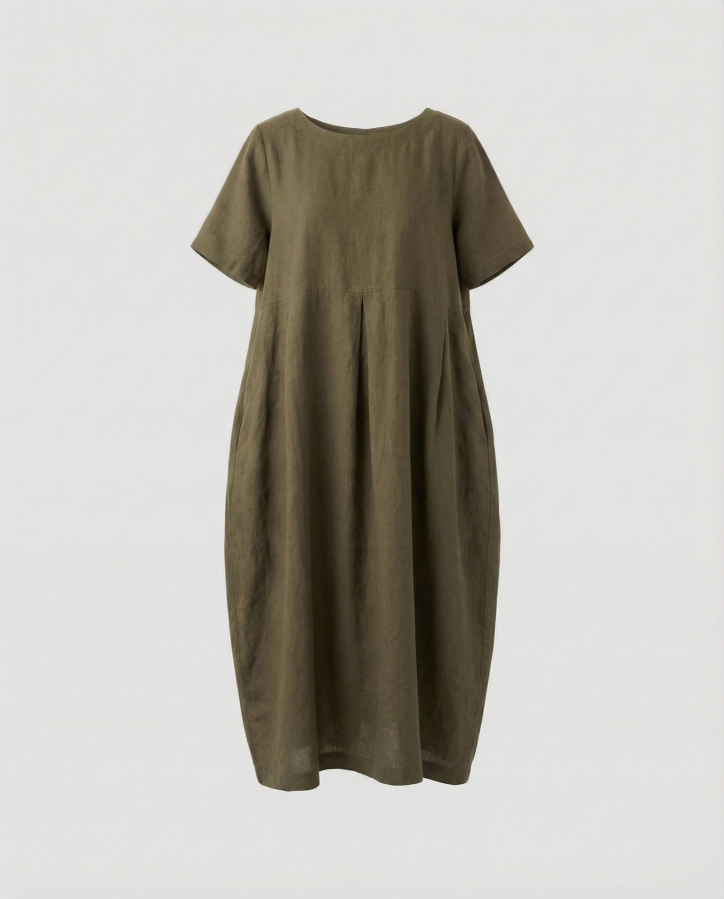 Damen Fließende Vordere-Falte Leinen-Maxikleid