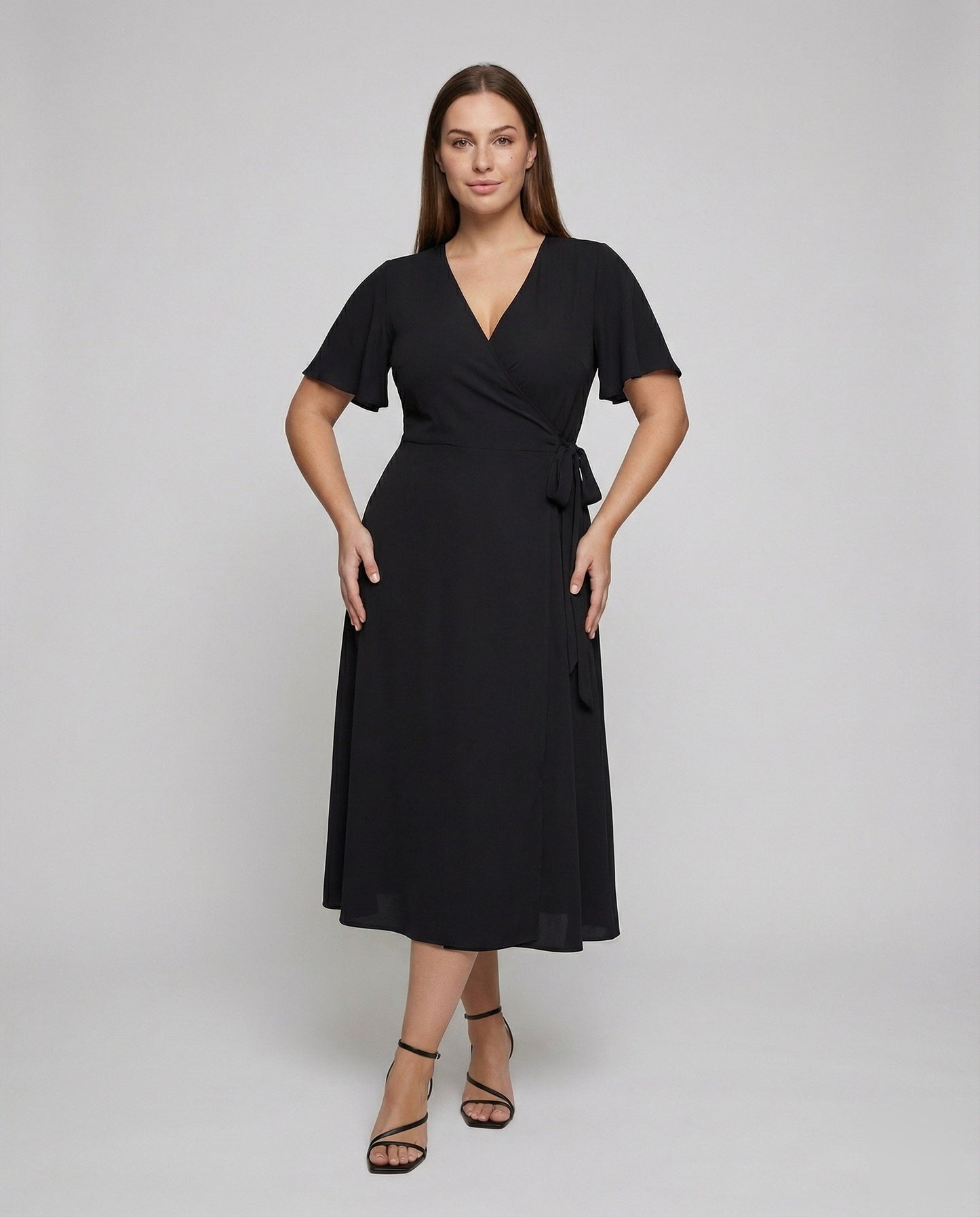 Damen Feminine V-Ausschnitt Wickelkleid