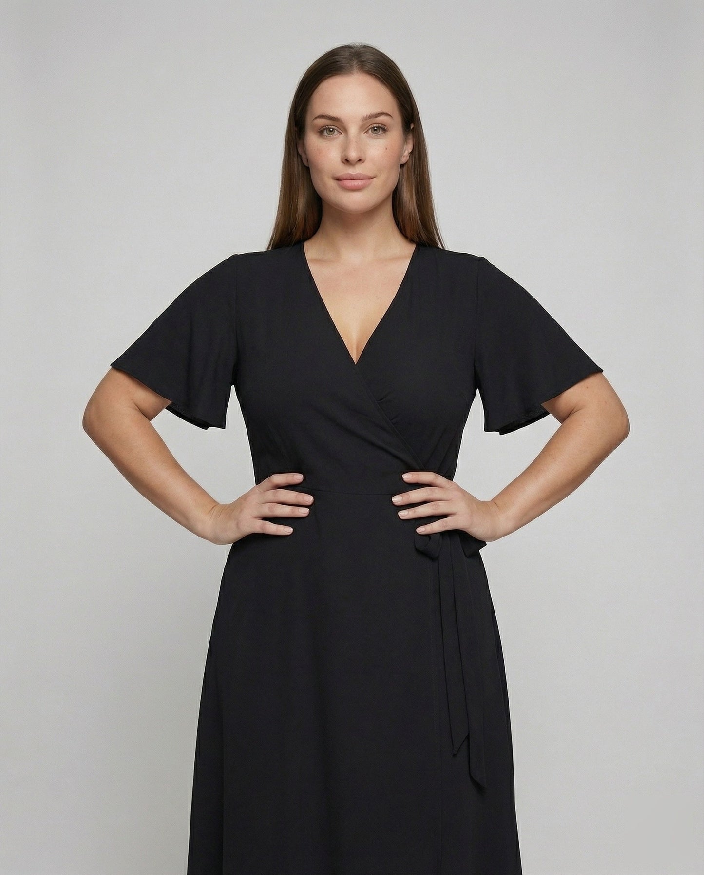 Damen Feminine V-Ausschnitt Wickelkleid