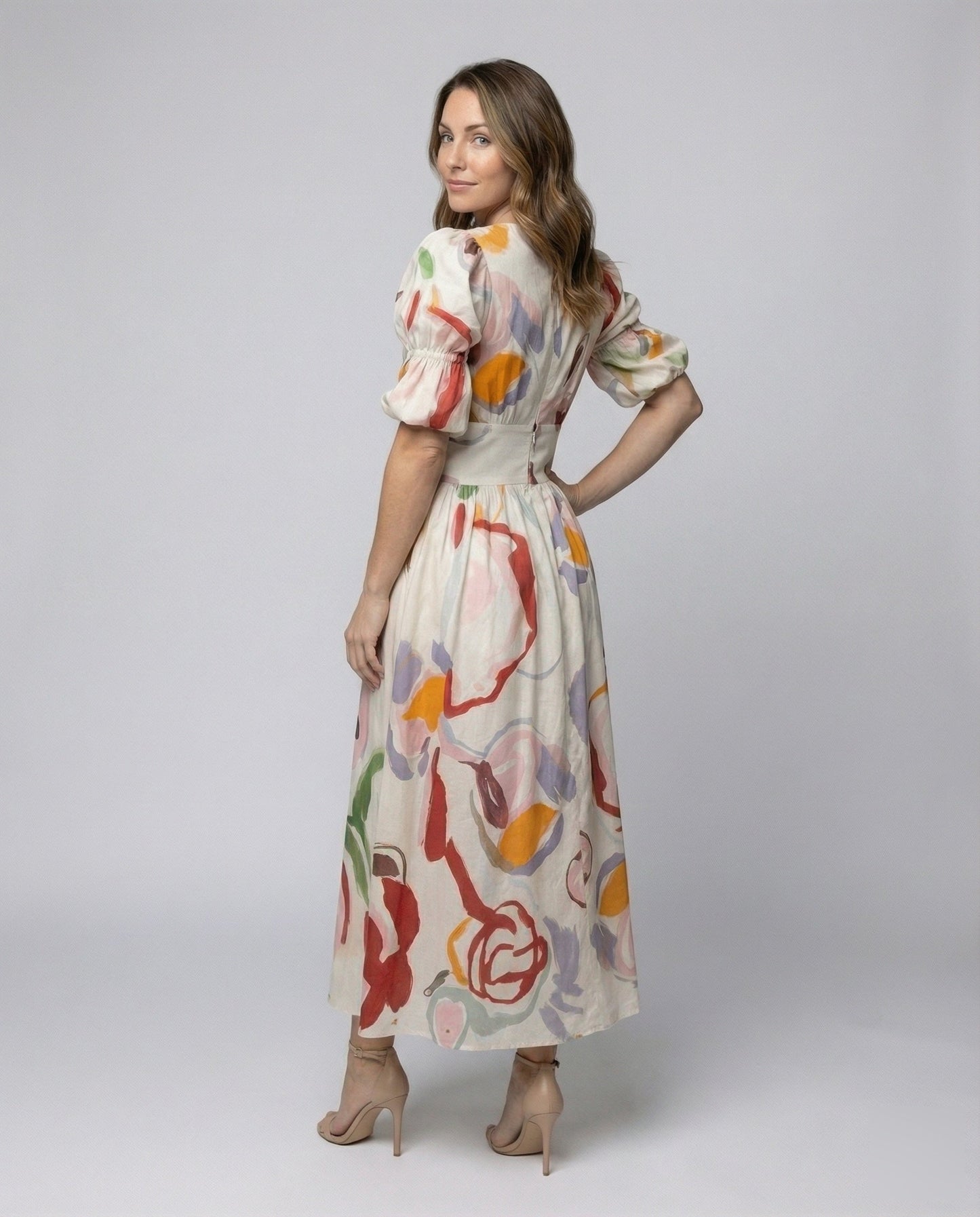 Damen V-Ausschnitt-Kleid mit Korsagen-Taille