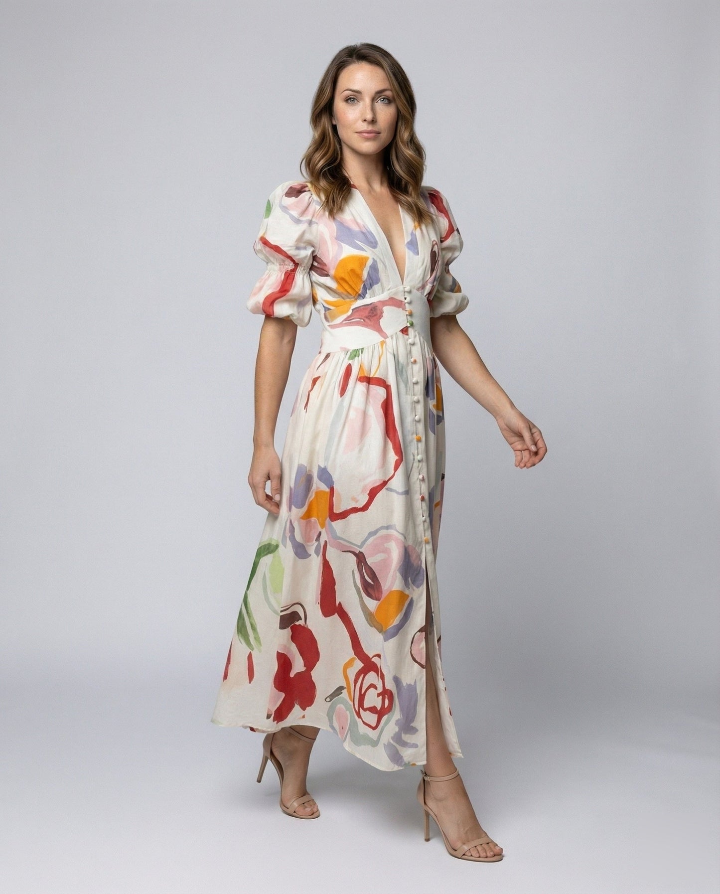 Damen V-Ausschnitt-Kleid mit Korsagen-Taille