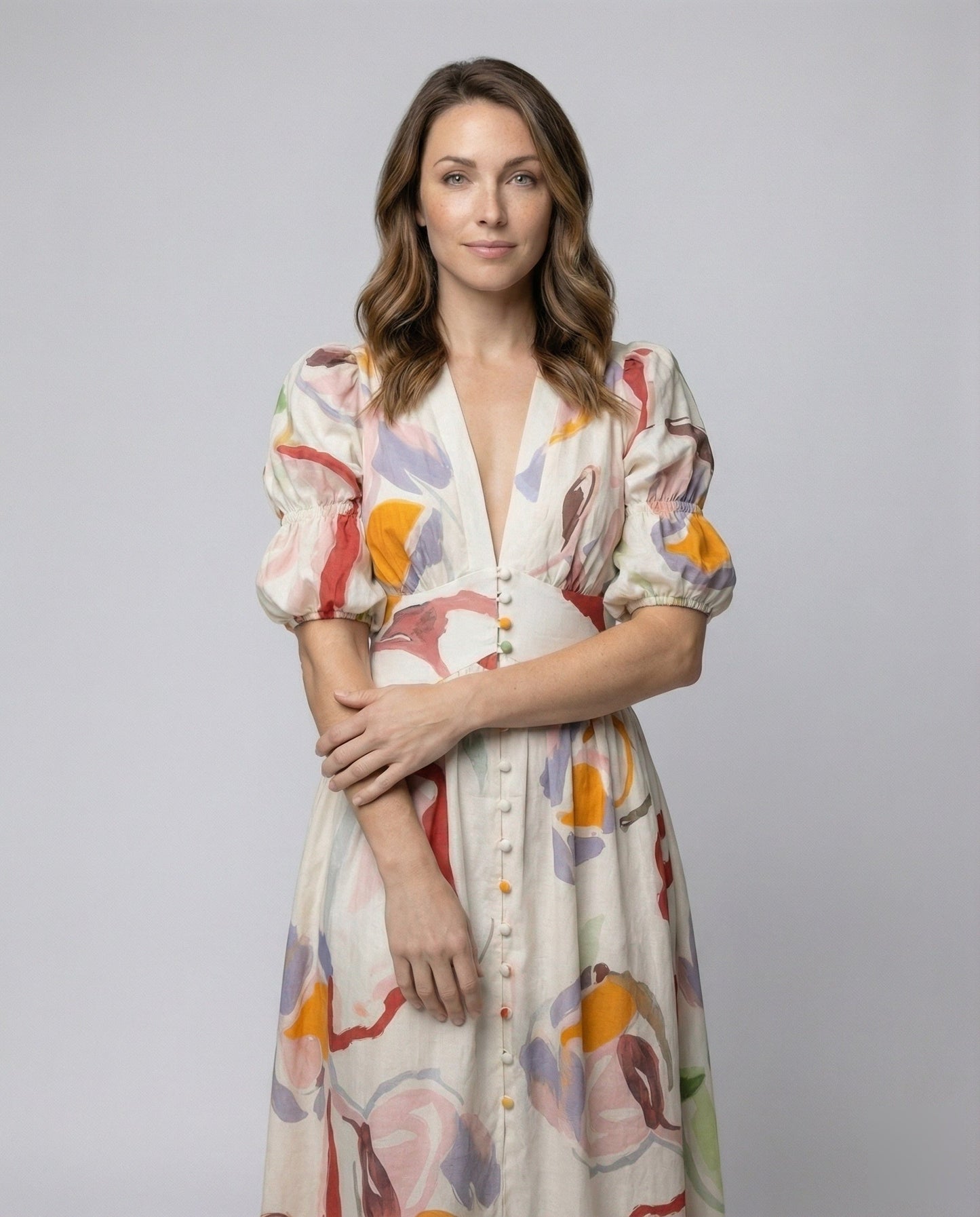 Damen V-Ausschnitt-Kleid mit Korsagen-Taille