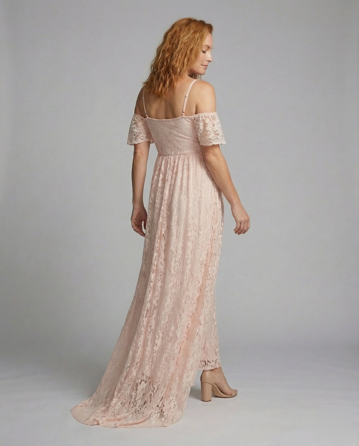 Damen Umstands-Maxikleid aus Spitze mit Schleppe