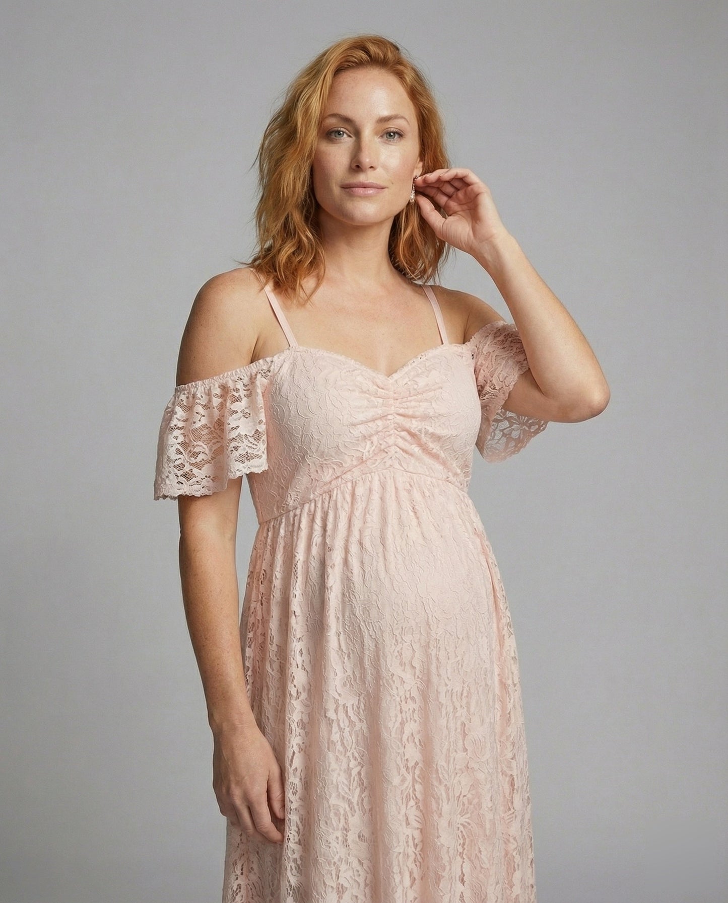 Damen Umstands-Maxikleid aus Spitze mit Schleppe