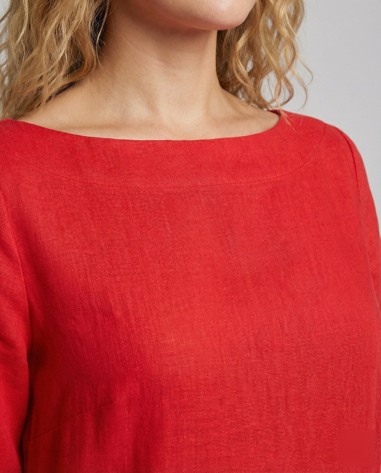 Damen bodenlanges Leinenkleid mit Ballonsaum