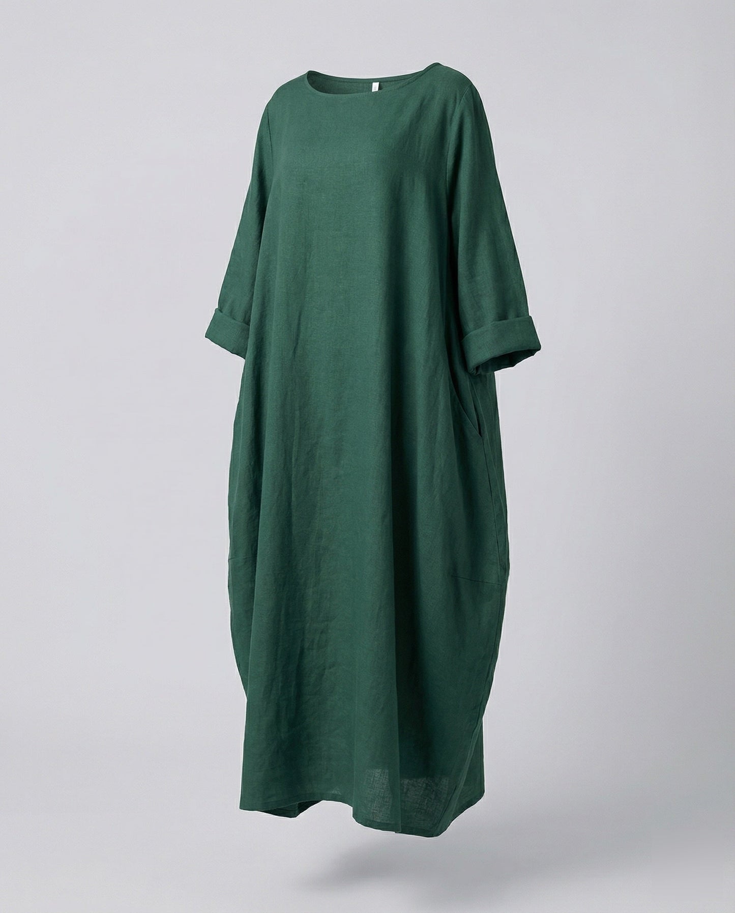 Damen bodenlanges Leinenkleid mit Ballonsaum