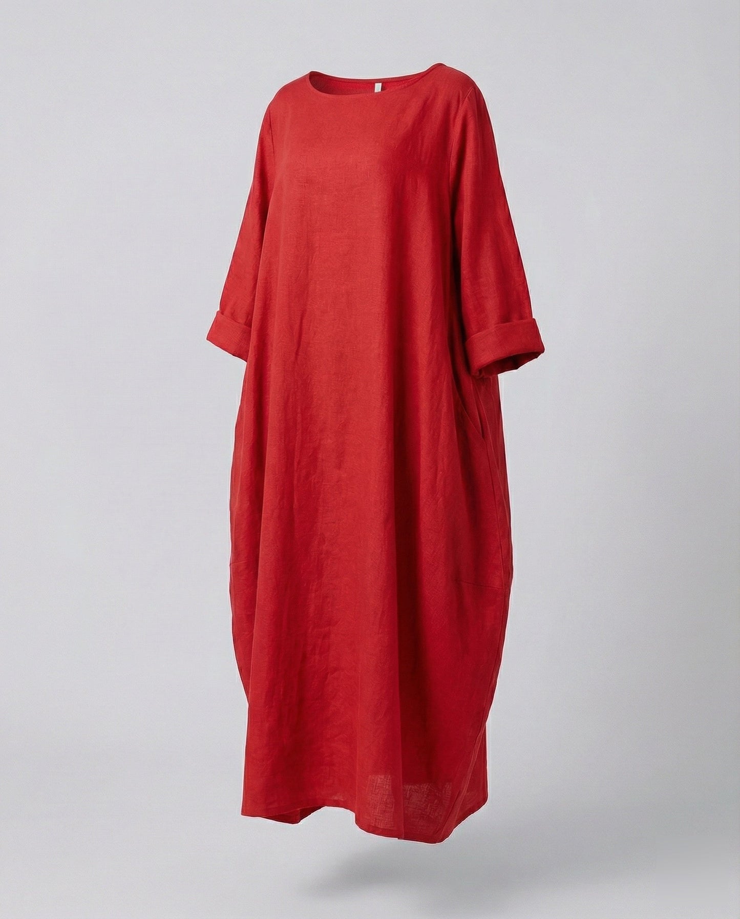 Damen bodenlanges Leinenkleid mit Ballonsaum