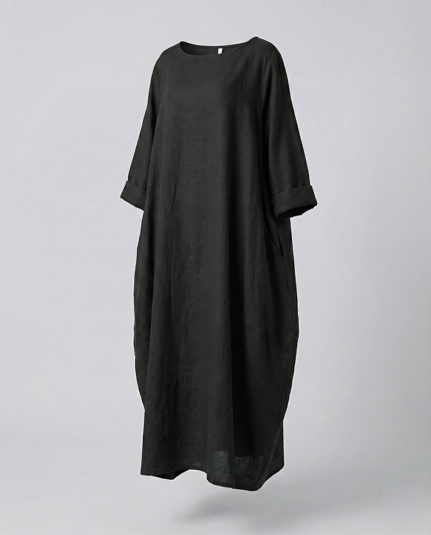 Damen bodenlanges Leinenkleid mit Ballonsaum
