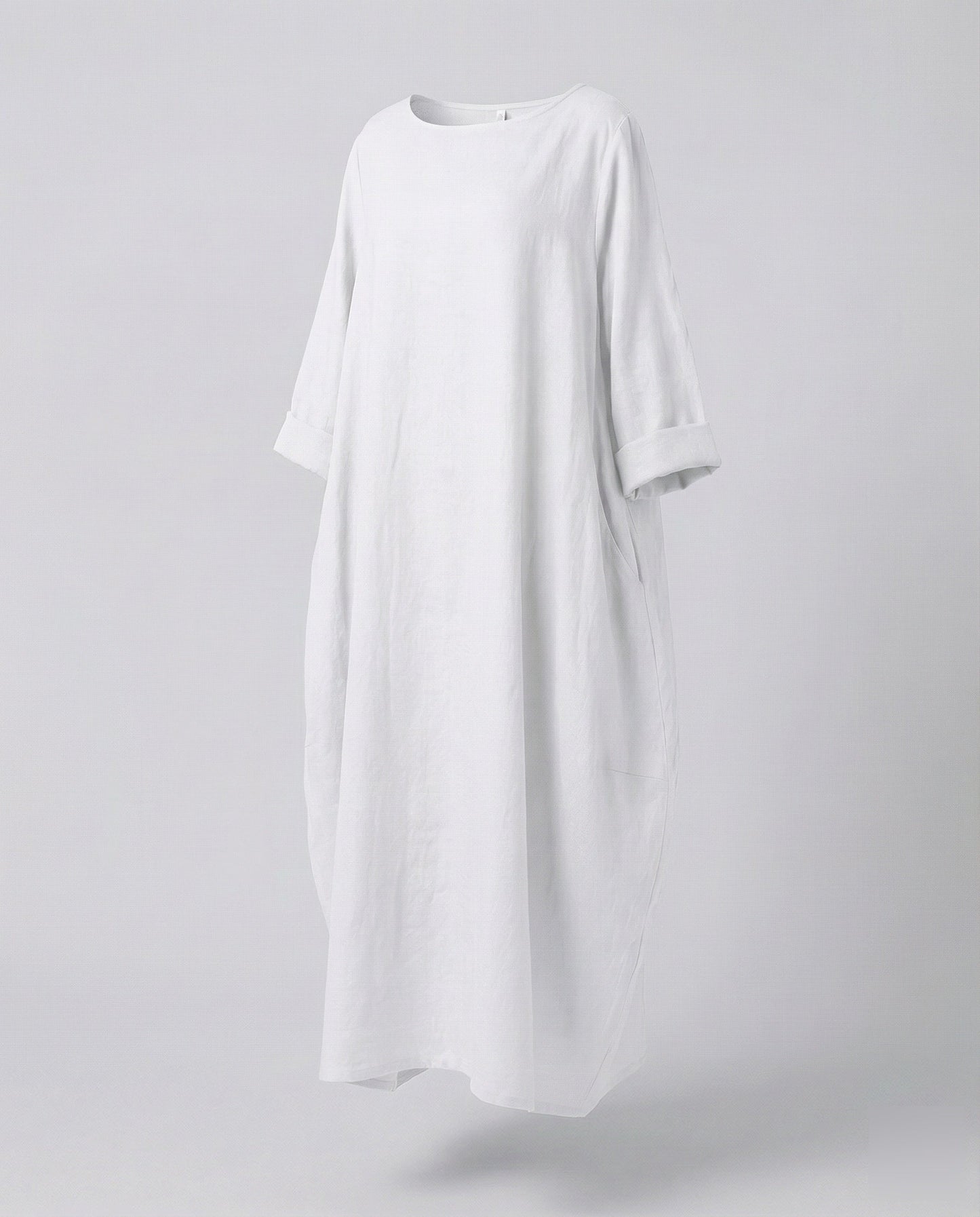 Damen bodenlanges Leinenkleid mit Ballonsaum