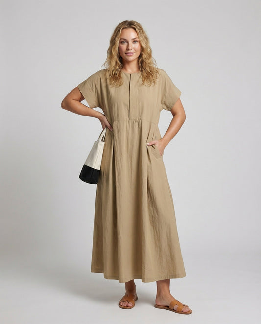 Damen weites Maxikleid mit kastiger Silhouette