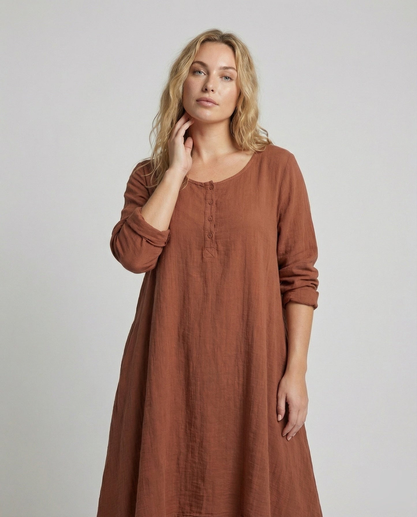 Damen zweilagiges Boho-Maxikleid in Leinenoptik