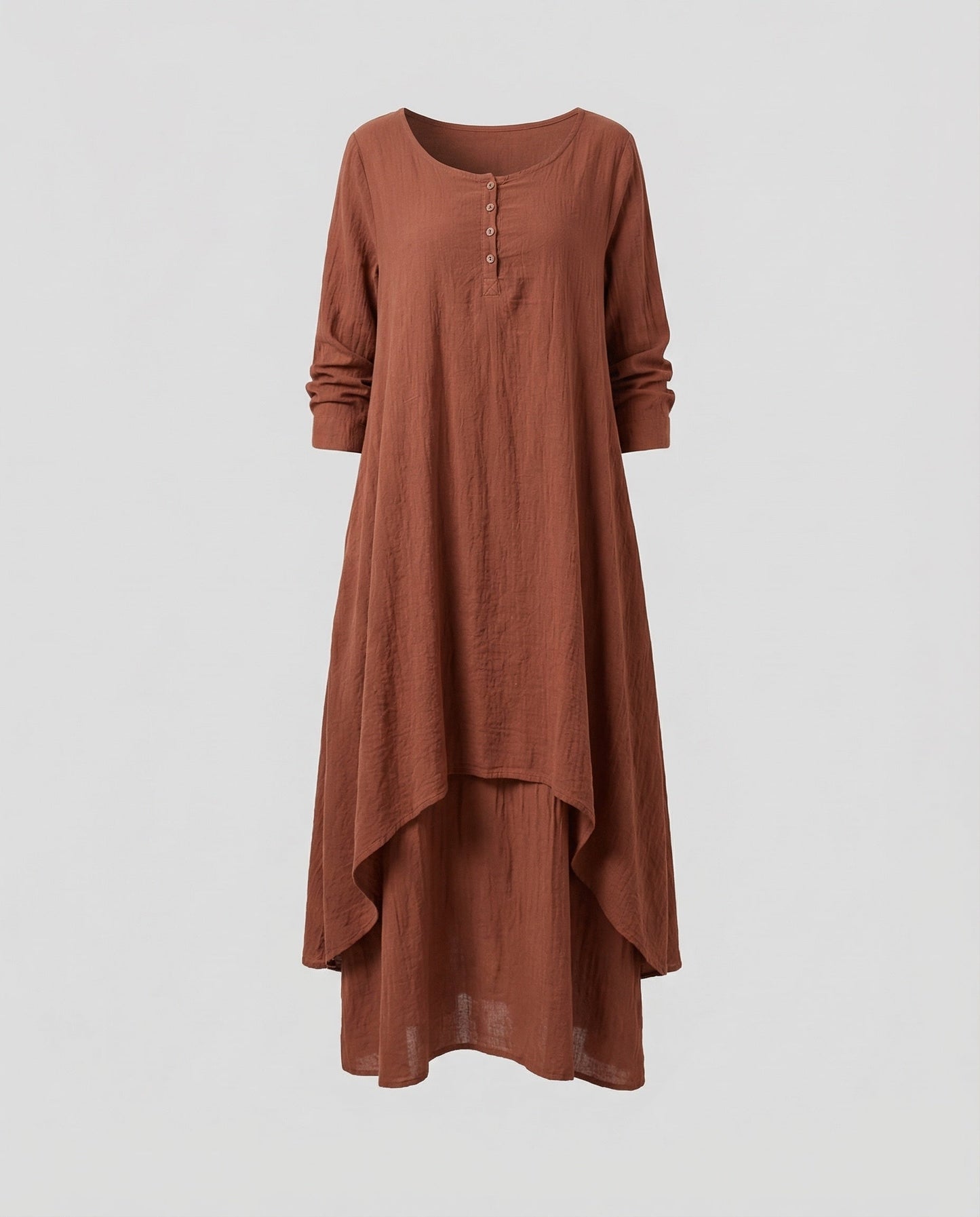 Damen zweilagiges Boho-Maxikleid in Leinenoptik