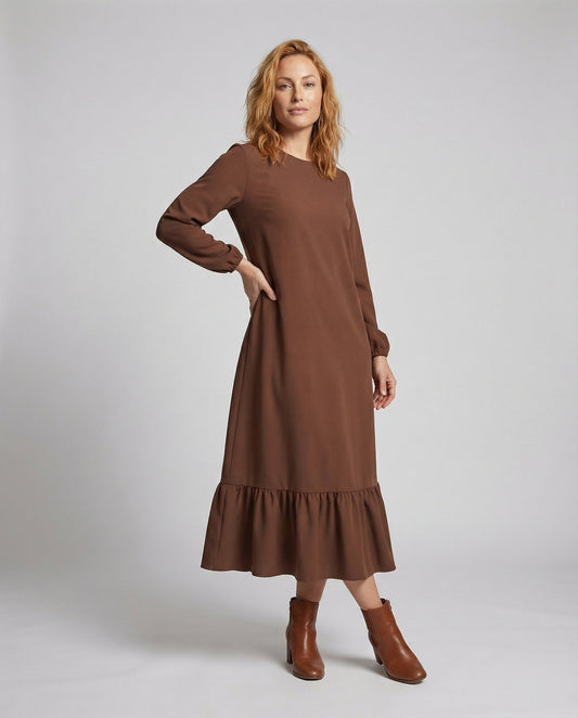 Damen schlichtes Maxikleid mit Volantstufe